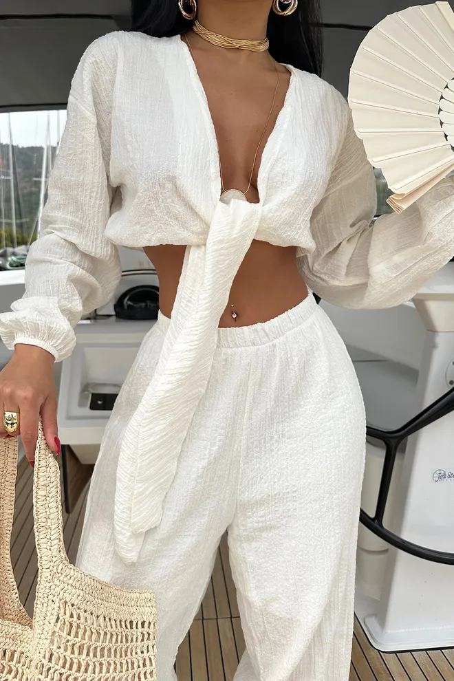 EYYO ATELIER Terno De Calça Branca Roupas por atacado Elastano