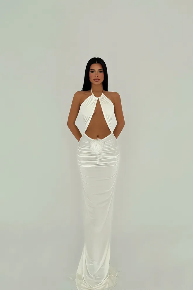 EYYO ATELIER Sukienka Z Detalami Z Tyłu Biała Hurtowa sprzedaż odzieży Elegancki