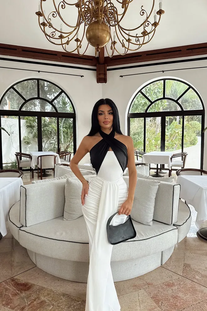 Ilia White Tie Long Dress Wholesale Clothing Polyester