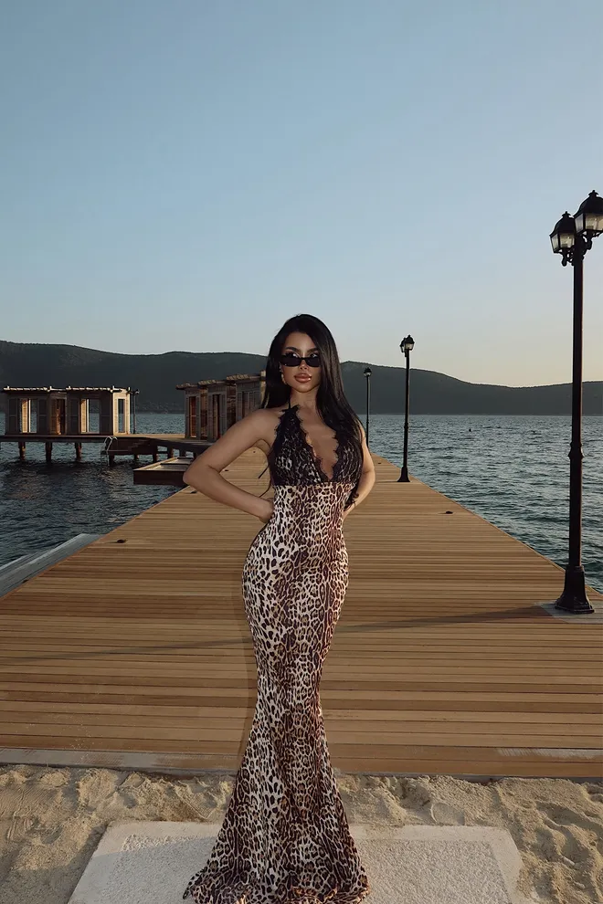 EYYO ATELIER Vestido Largo Con Estampado De Leopardo Ropa al por mayor Elegante