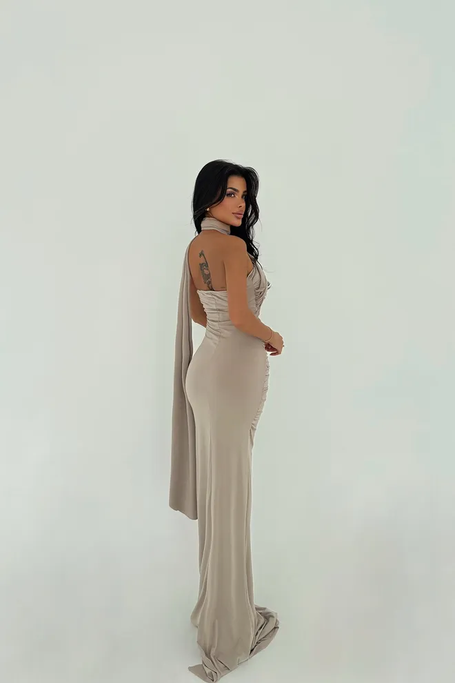 EYYO ATELIER Rochie Cu Cravată Multi tip Bej Coraline Îmbrăcăminte cu ridicata Seară