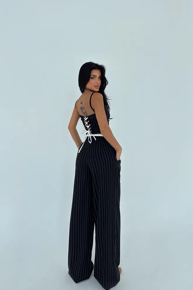 EYYO ATELIER Siyah Çizgili Pantolon Takımı Toptan Giyim Doğum Günü