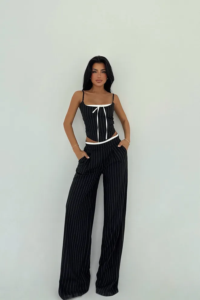 EYYO ATELIER Costume Pantalon À Rayures Noires Vêtements en gros Élégant