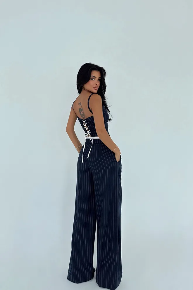 EYYO ATELIER Terno Listrado Azul Marinho Roupas por atacado Aniversário