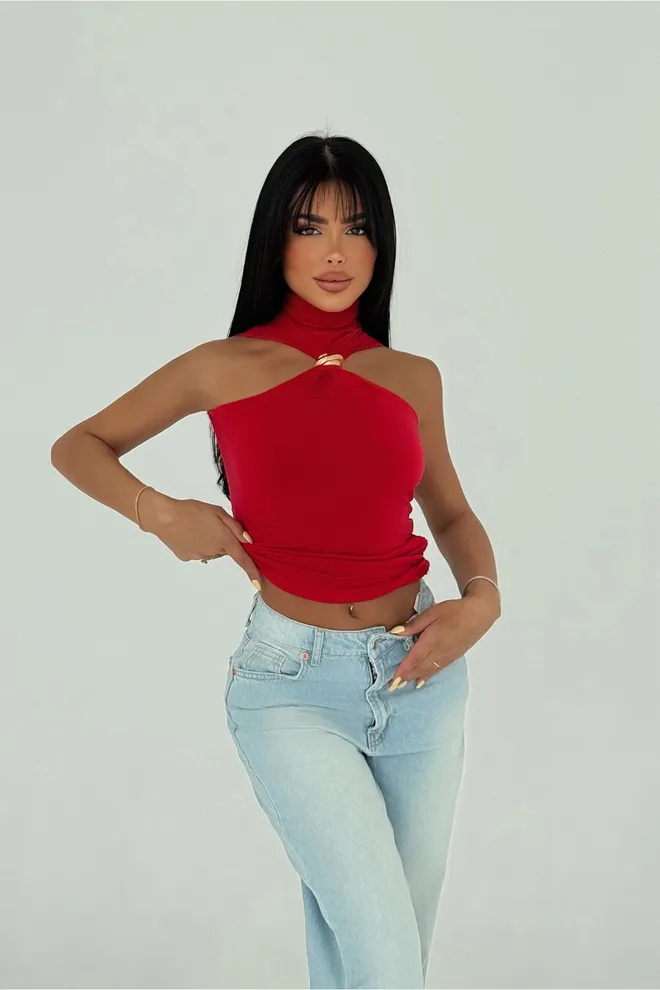 EYYO ATELIER Κόκκινο Basic Crop Top Χονδρικό εμπόριο ενδυμάτων Κομψό