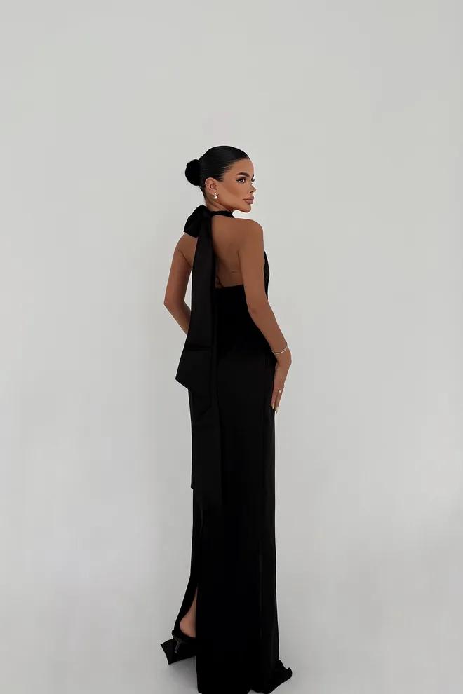 EYYO ATELIER Siyah Saten Elbise Toptan Giyim Polyester