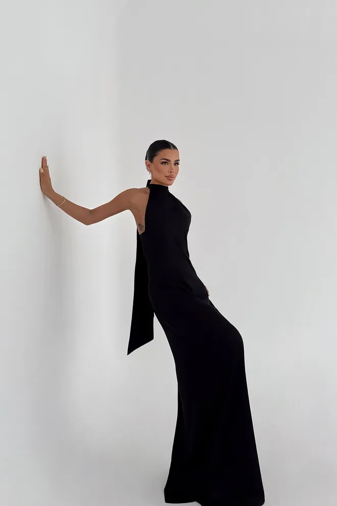 EYYO ATELIER Rochie Neagră Din Satin Îmbrăcăminte cu ridicata Elegant