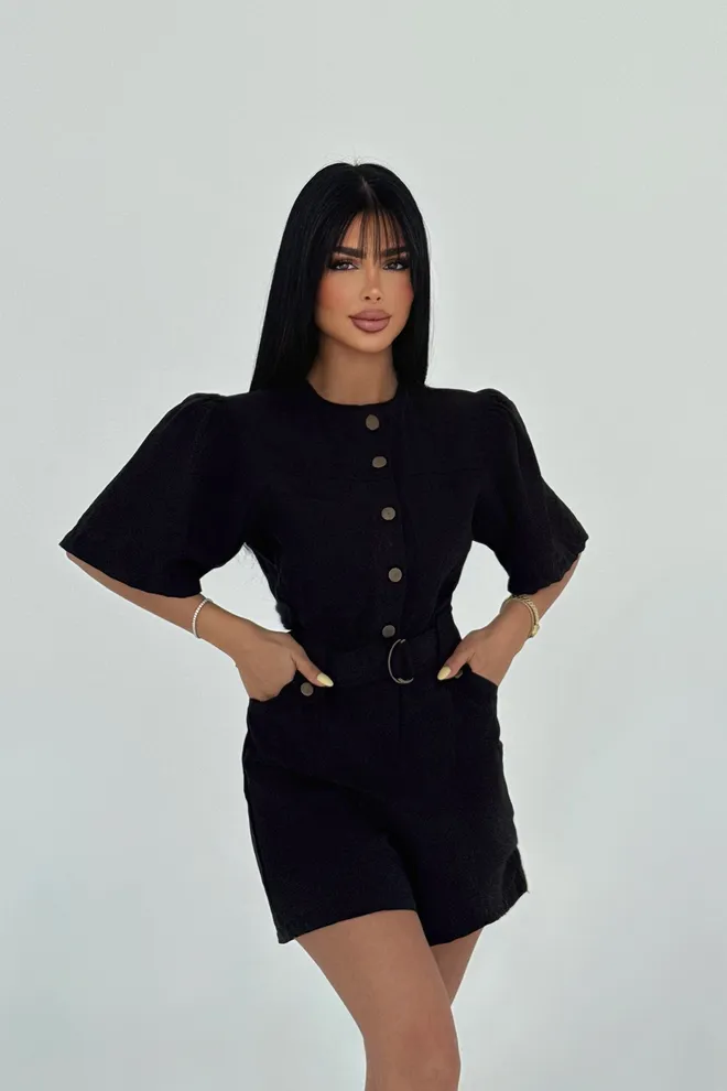 EYYO ATELIER Mono Negro Con Botones Y Detalle De Bolsillo Ropa al por mayor Casual