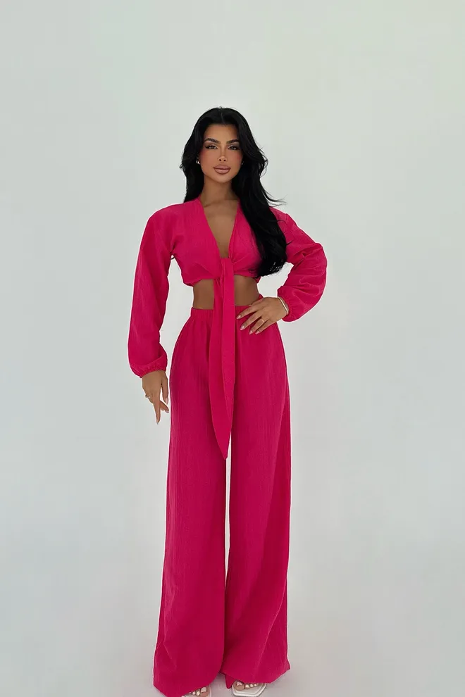 EYYO ATELIER Terno Com Gravata Fúcsia Adelina Roupas por atacado Casual