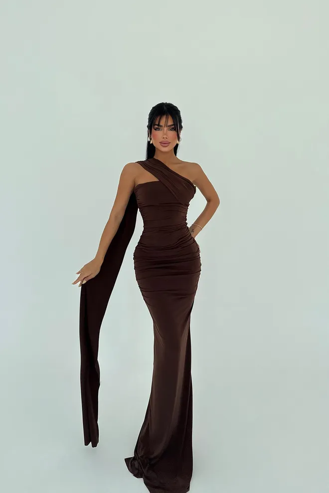 EYYO ATELIER Brązowy Seksowny Elegancki Formalny Glam Bodycon Sukienka Hurtowa sprzedaż odzieży Seksowny