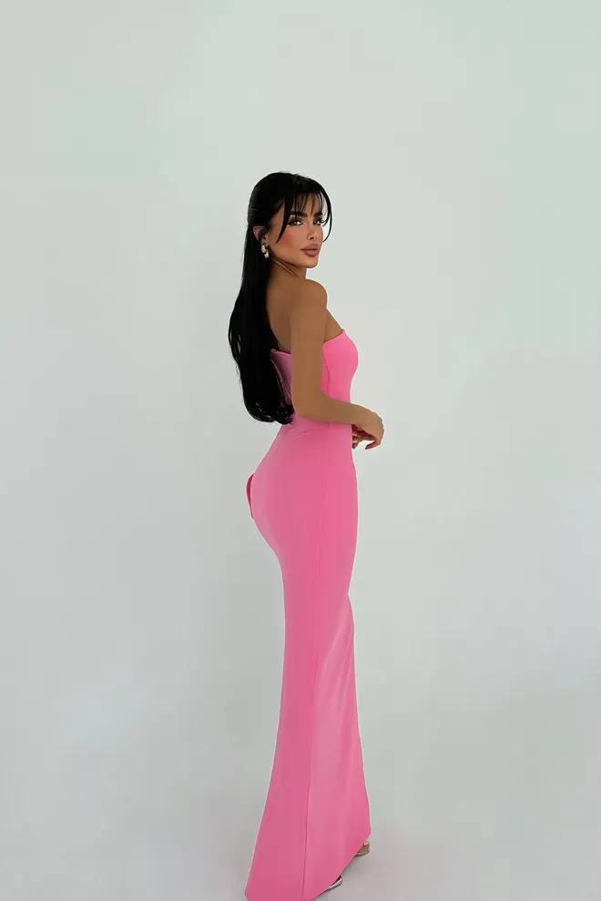 EYYO ATELIER Κομψό Ροζ Αμάνικο Bodycon Φόρεμα Με Στράπλες Λαιμόκοψη Χονδρικό εμπόριο ενδυμάτων Γενέθλια