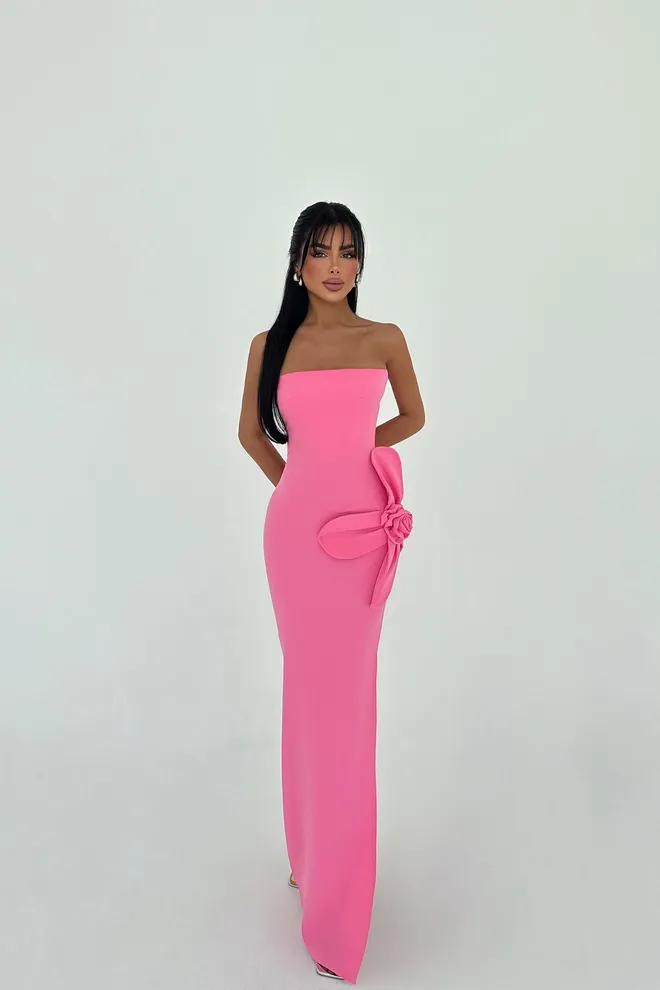 EYYO ATELIER Κομψό Ροζ Αμάνικο Bodycon Φόρεμα Με Στράπλες Λαιμόκοψη Χονδρικό εμπόριο ενδυμάτων Σέξι
