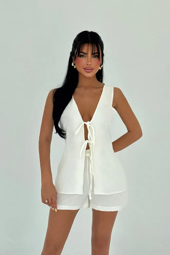 EYYO ATELIER Beyaz Gündelik Seksi Zarif Set Toptan Giyim Gündelik