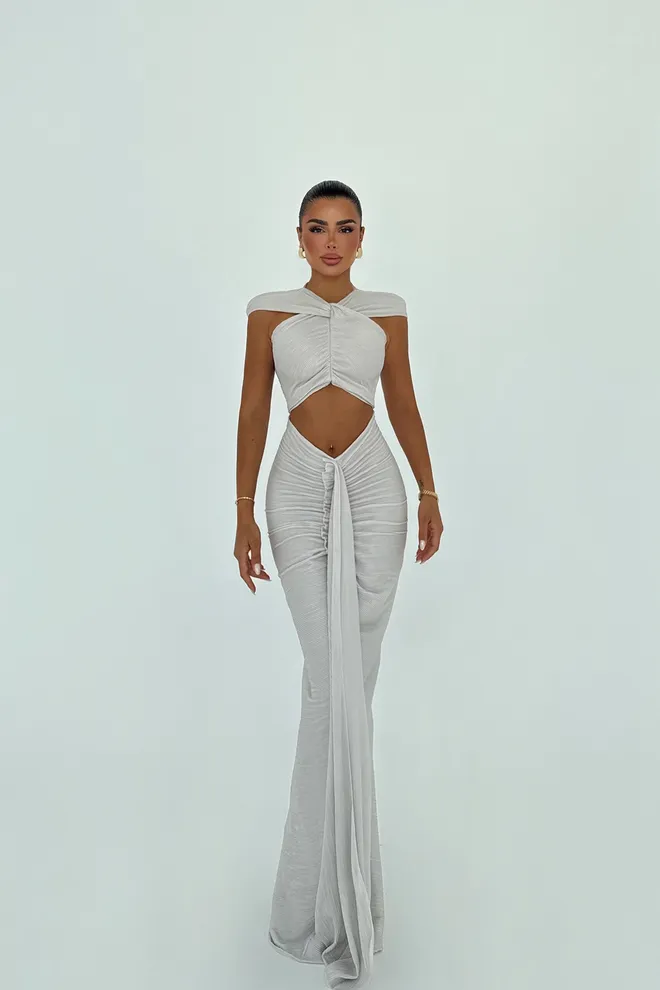 EYYO ATELIER Silver Elegant Glam Formal Dress Wholesale Clothing Sexy