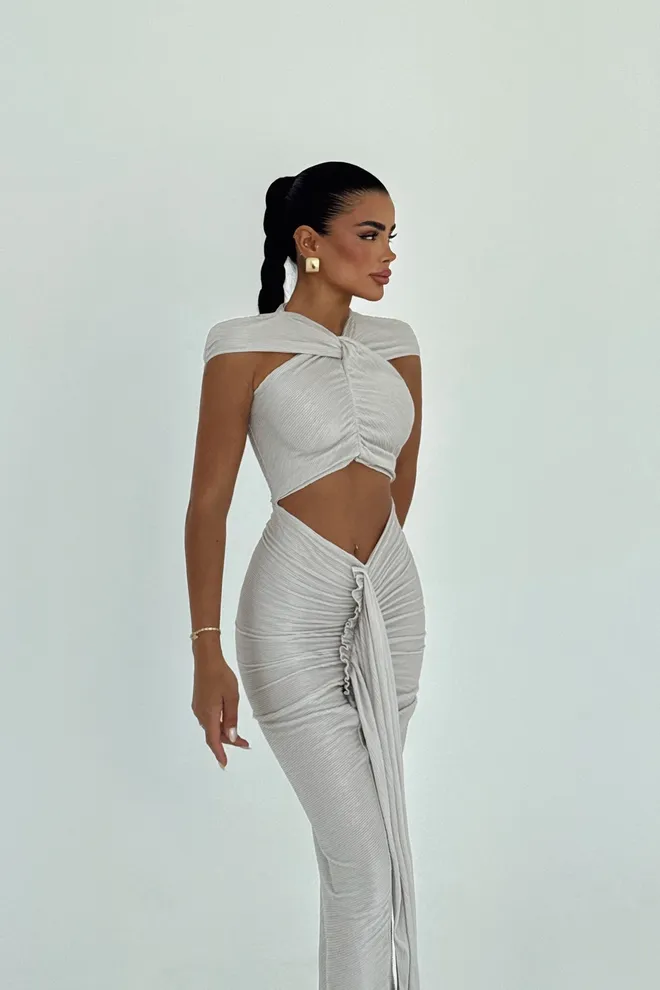 EYYO ATELIER Silver Elegant Glam Formal Dress Wholesale Clothing 1