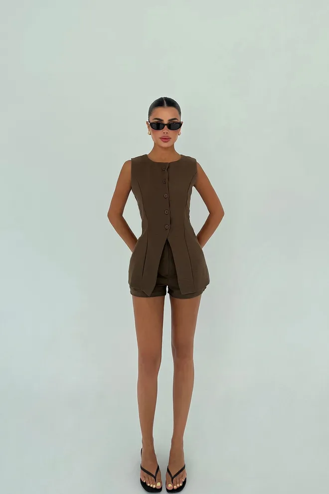 EYYO ATELIER Set Rjav Ležerno Eleganten Formalno Oblačila na debelo Ležerno