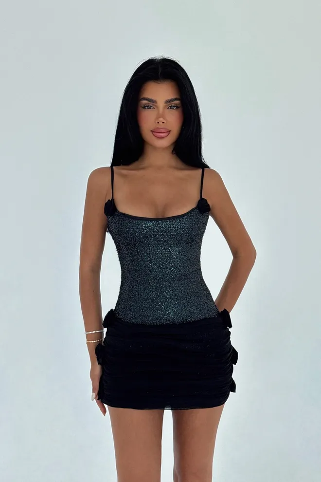 EYYO ATELIER Black Sequined Sexy Glam Bodycon Dress Wholesale Clothing Sexy