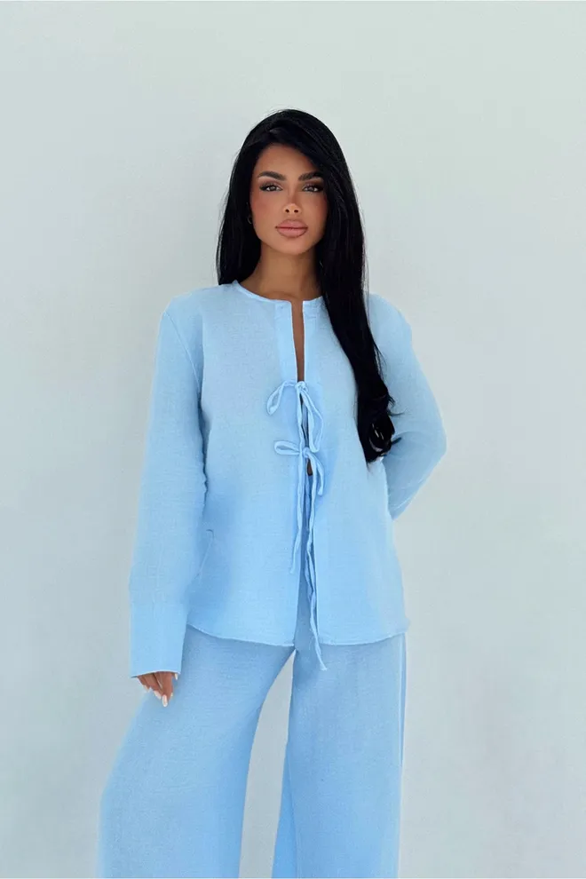 EYYO ATELIER Conjunto Azul Casual Elegante Modesto Roupas por atacado 1