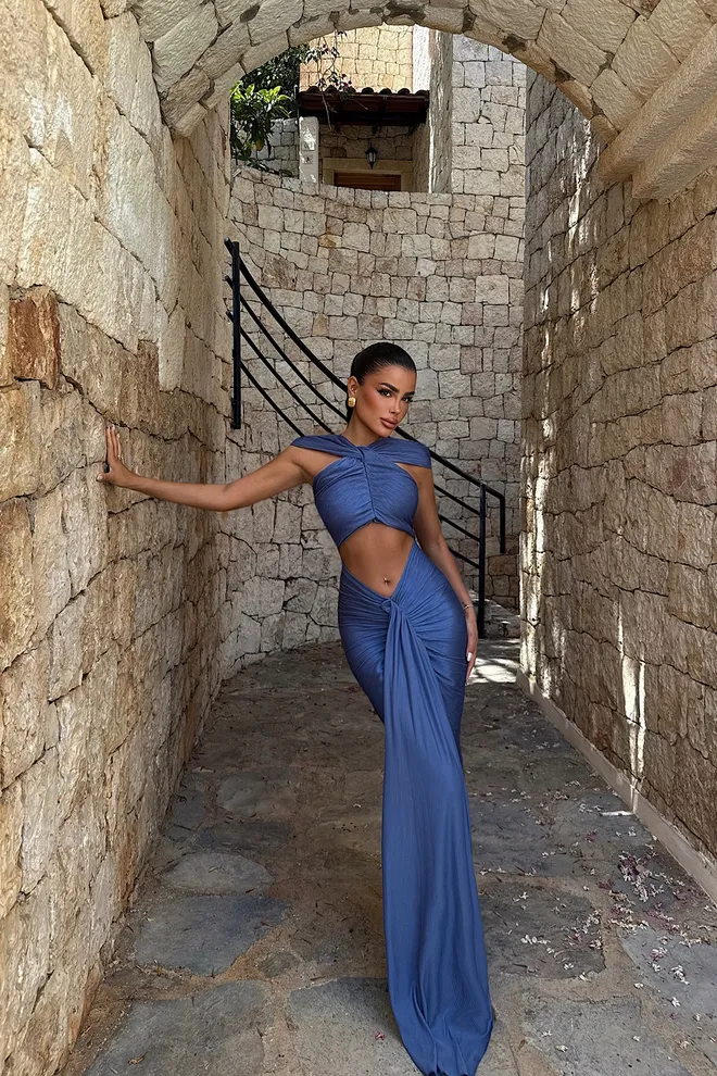 EYYO ATELIER Blue Sexy Glam Elegant Formal Dress Wholesale Clothing Sexy