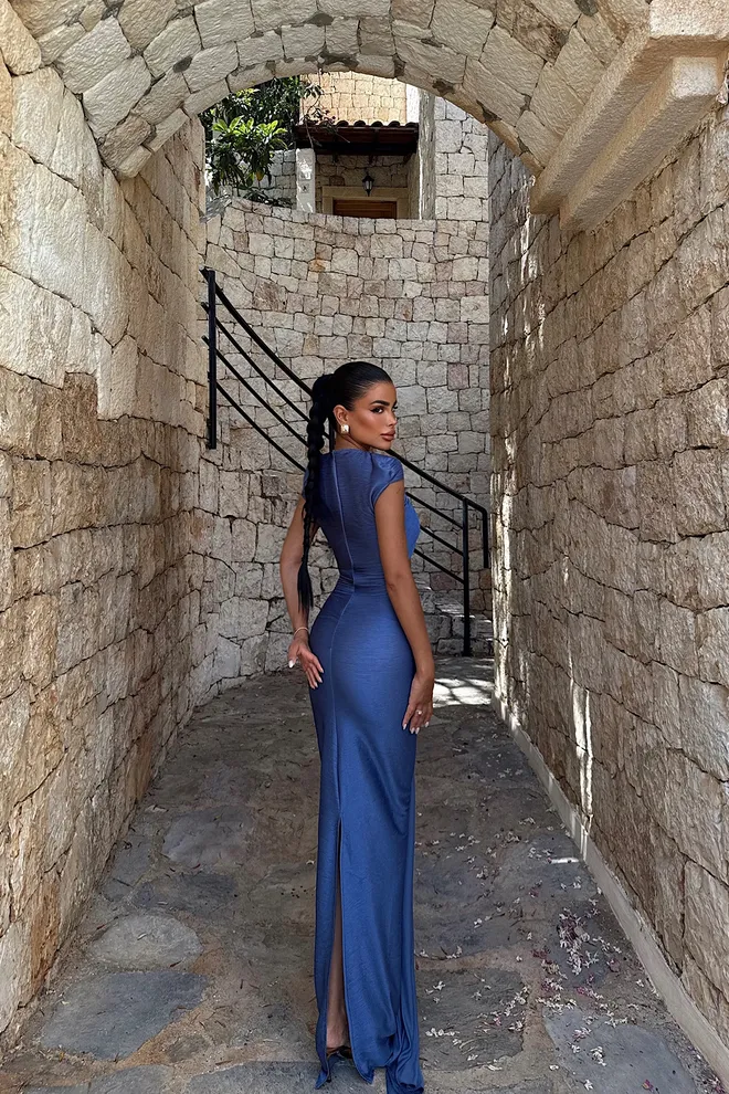 EYYO ATELIER Robe Bleue Sexy Glamour Élégante Formelle Vêtements en gros Formel