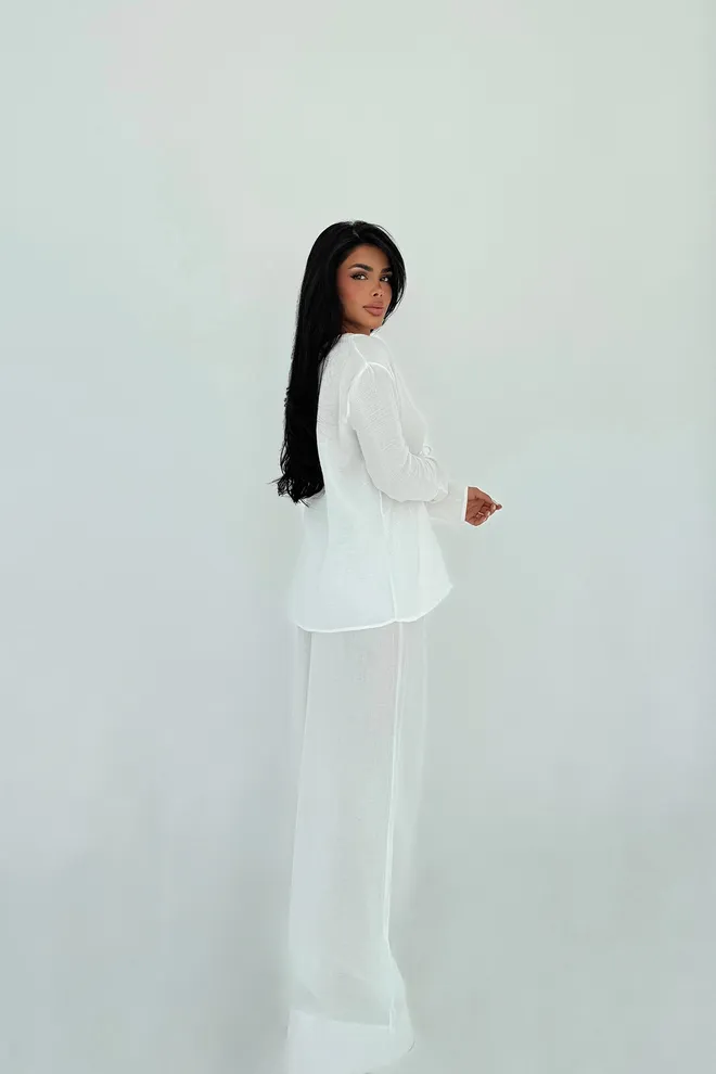 EYYO ATELIER Costum Alb Elegant Cu Pantaloni Palazzo Cu Picior Larg Îmbrăcăminte cu ridicata Serviciu