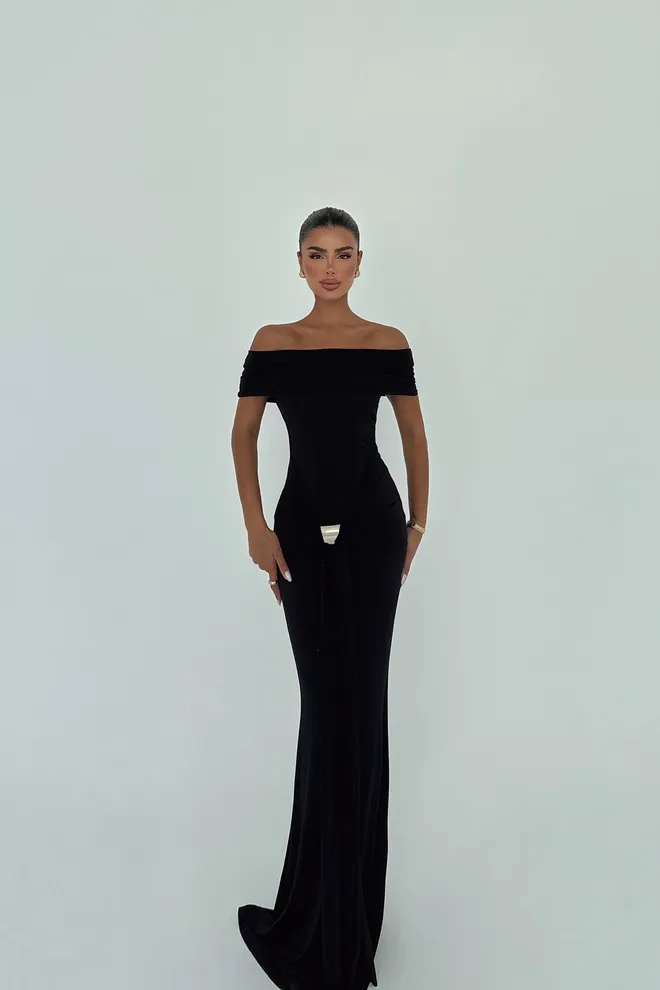 EYYO ATELIER Juoda Glamūrinė Liekna Suknelė Be Petnešėlių Didmeninė prekyba drabužiais Čiuožėjos