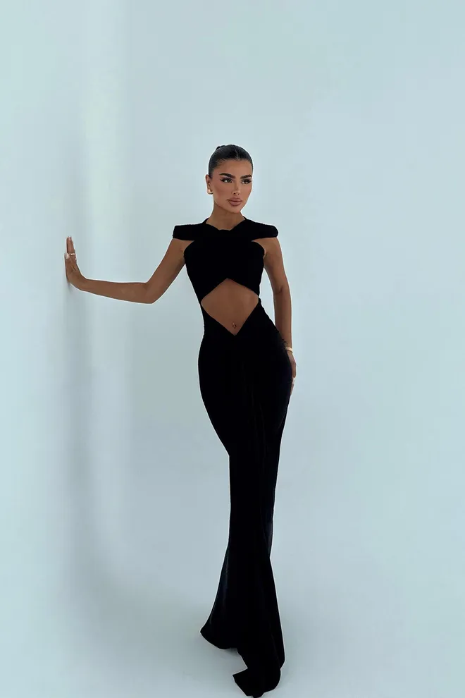EYYO ATELIER Rochie Neagră Sexy Elegantă Glam Formală Bodycon Îmbrăcăminte cu ridicata Sexy