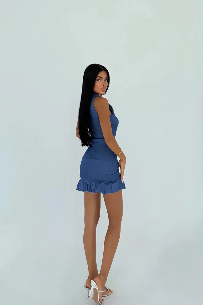EYYO ATELIER Blauw Sexy Elegant Formeel Bodycon Jurk Groothandel Kleding Verjaardag