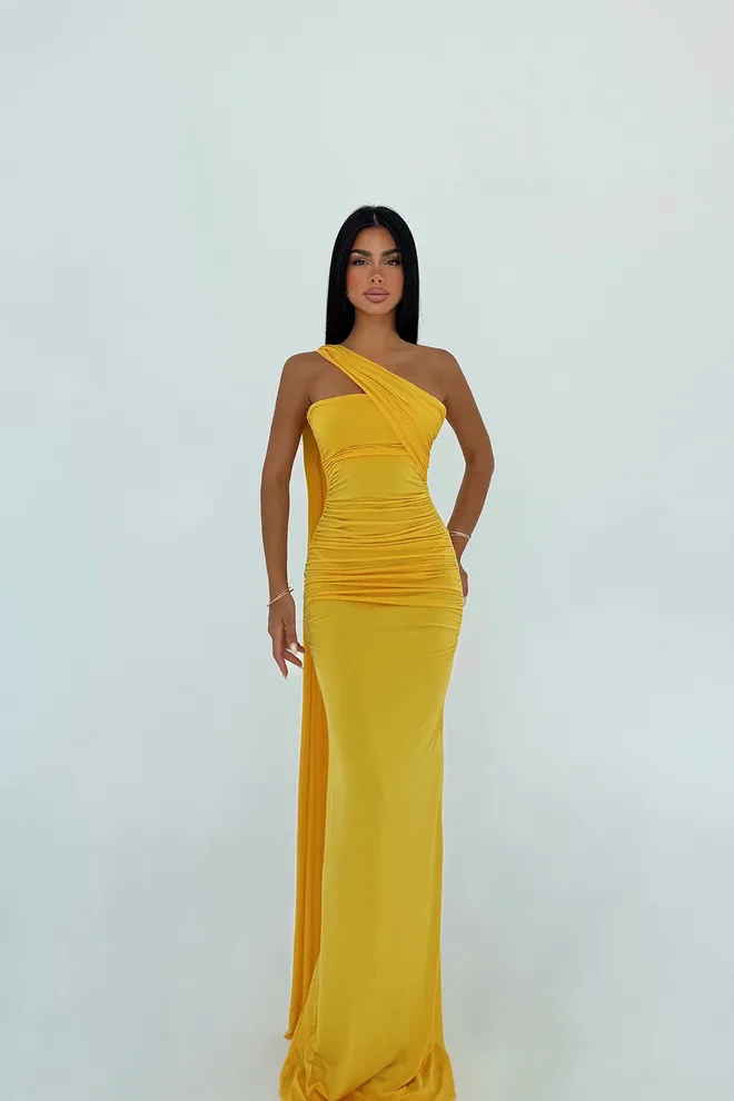 EYYO ATELIER Rochie Bodycon Galbenă Cu Decolteu Pe Un Singur Umăr Îmbrăcăminte cu ridicata 1