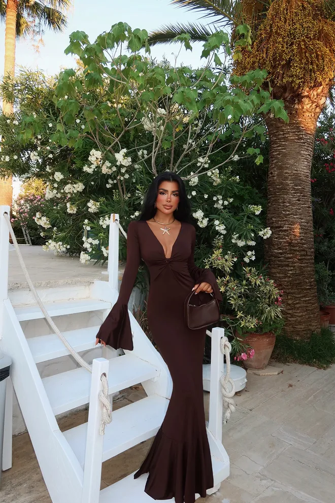 EYYO ATELIER Marrone Sexy Elegante Formale Glam Bodycon Vestito Abbigliamento all'ingrosso Sexy