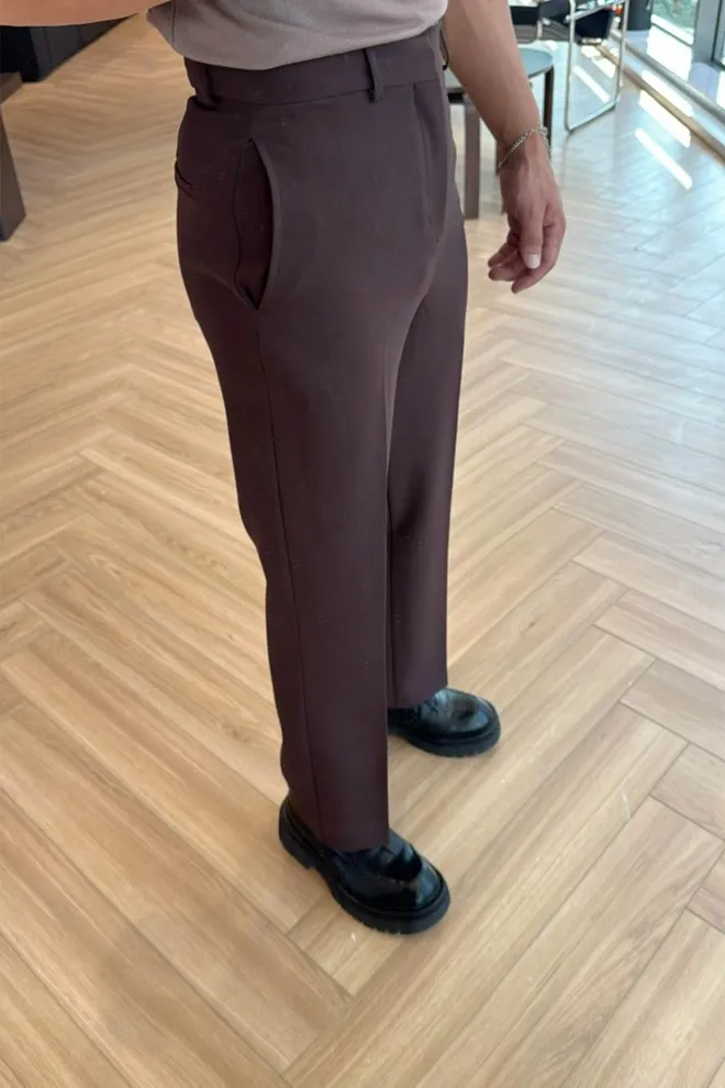 EYYO ATELIER Brown Tapered/Carrot Pants With High Waist Wholesale Clothing Work