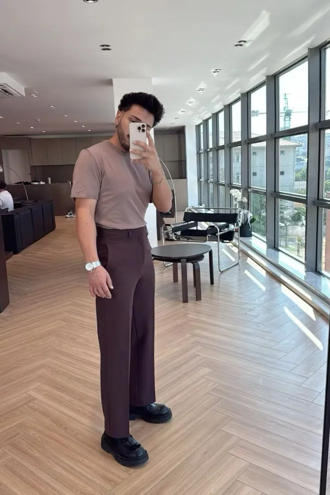 EYYO ATELIER Brown Tapered/Carrot Pants With High Waist Wholesale Clothing 1