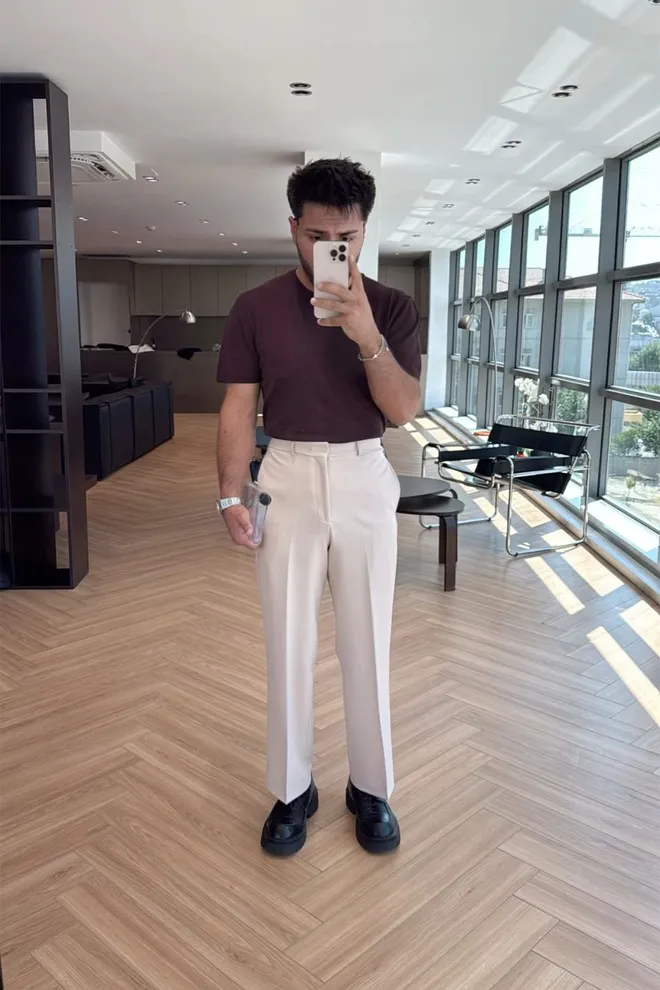 EYYO ATELIER Beige Chinos Pants – Elegant Straight Leg High Waist Wholesale Clothing 1