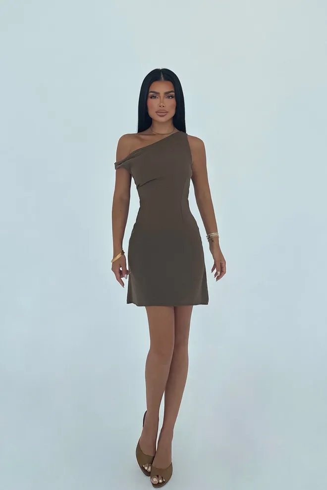 EYYO ATELIER Brown Sexy Elegant Bodycon Mini Dress Wholesale Clothing 1