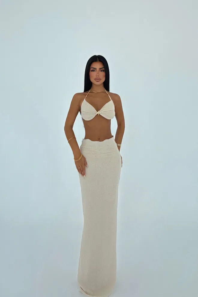 EYYO ATELIER Conjunto Beige Ajustado Falda Lápiz Maxi Ropa al por mayor Casual