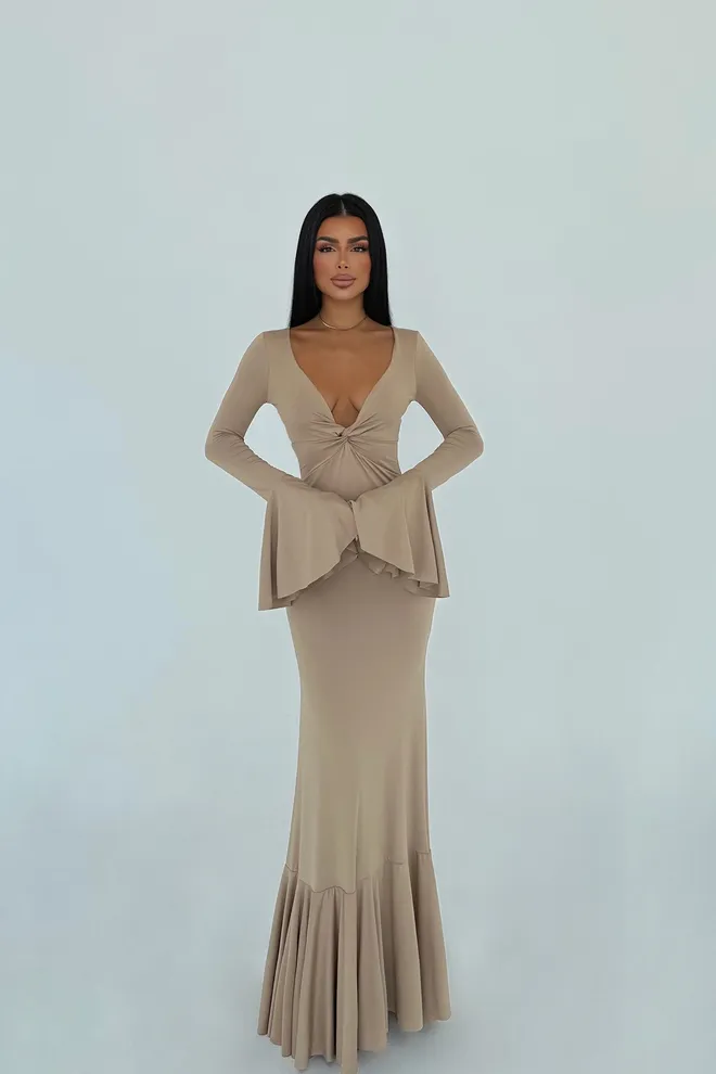 EYYO ATELIER Beige Sexy Elegant Formal Glam Bodycon Dress Wholesale Clothing 1