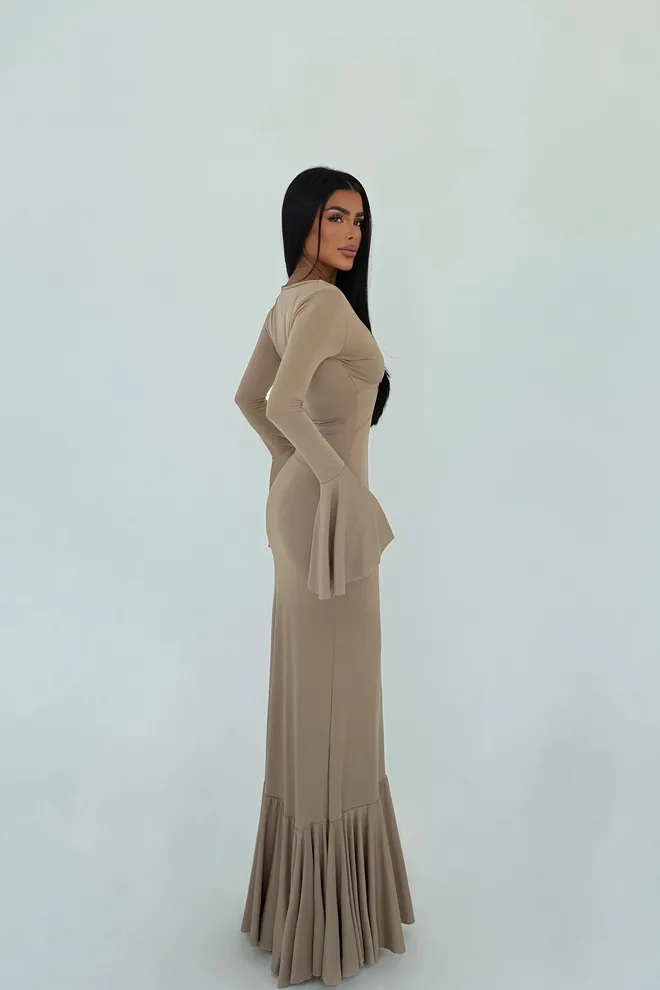 EYYO ATELIER Beige Sexy Elegant Formal Glam Bodycon Dress Wholesale Clothing Cocktail