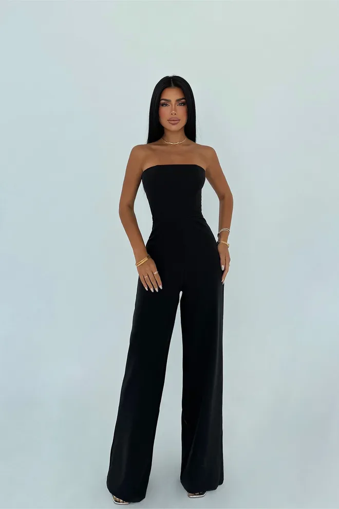 EYYO ATELIER Black Strapless Tube Jumpsuit Sexy Elegant Formal Wholesale Clothing Vintage