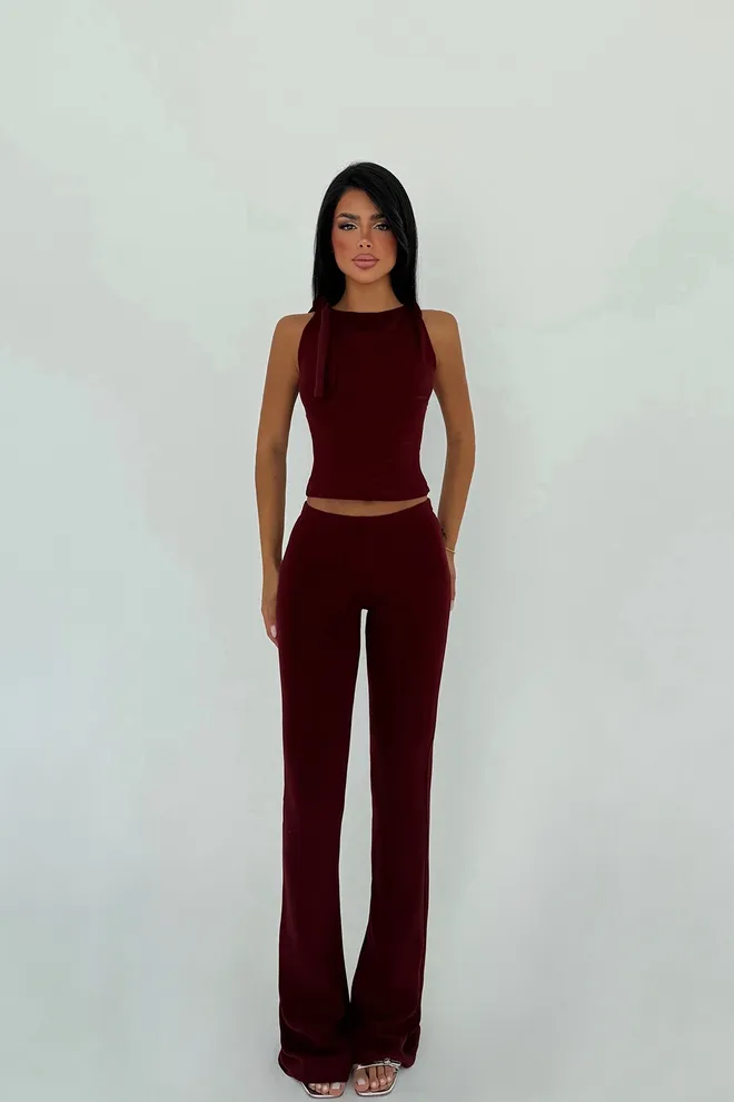 EYYO ATELIER Bordo Zarif Dar Kalıp Set Toptan Giyim Gündelik