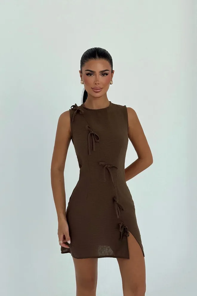 EYYO ATELIER Brown Sexy Elegant Sheath Dress Wholesale Clothing Casual