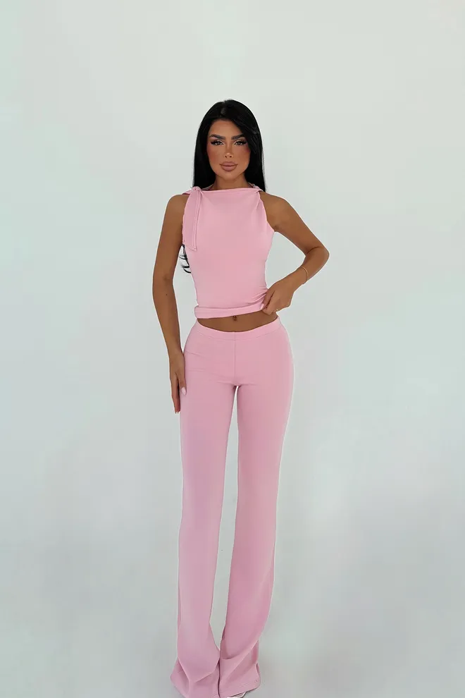 EYYO ATELIER Pink Slim Fit Bootcut Flare Leg Set Wholesale Clothing Casual