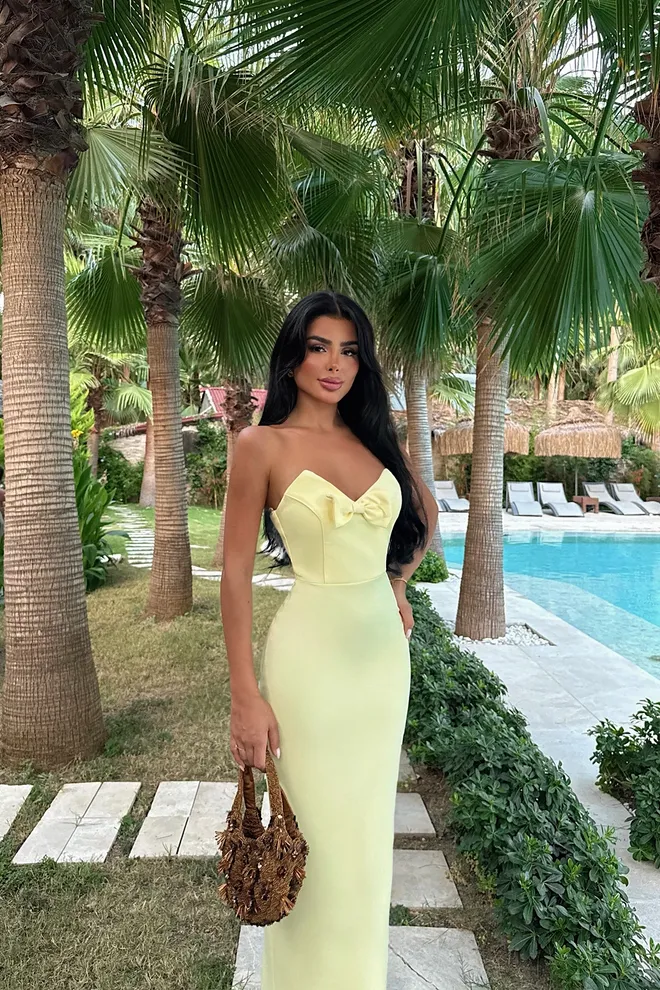 EYYO ATELIER Yellow Sexy Elegant Formal Glam Bodycon Dress Wholesale Clothing Sexy