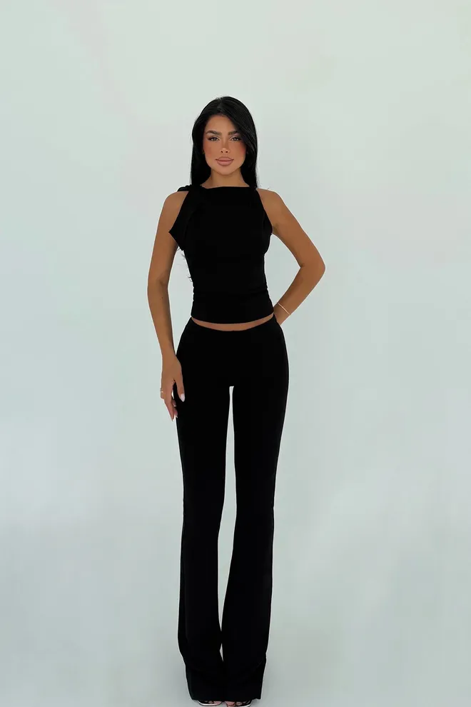 EYYO ATELIER Conjunto Negro Elegante Slim Fit Bootcut Ropa al por mayor Casual
