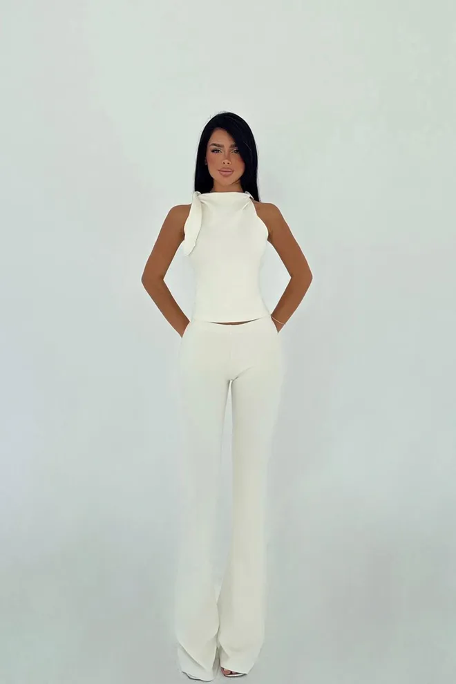 EYYO ATELIER Conjunto Elegante Blanco Slim Fit Bootcut Ropa al por mayor Casual