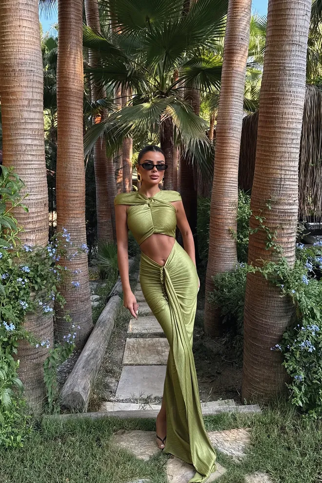 EYYO ATELIER Sexy Green Cut Out Floor Length Dress Wholesale Clothing Christmas