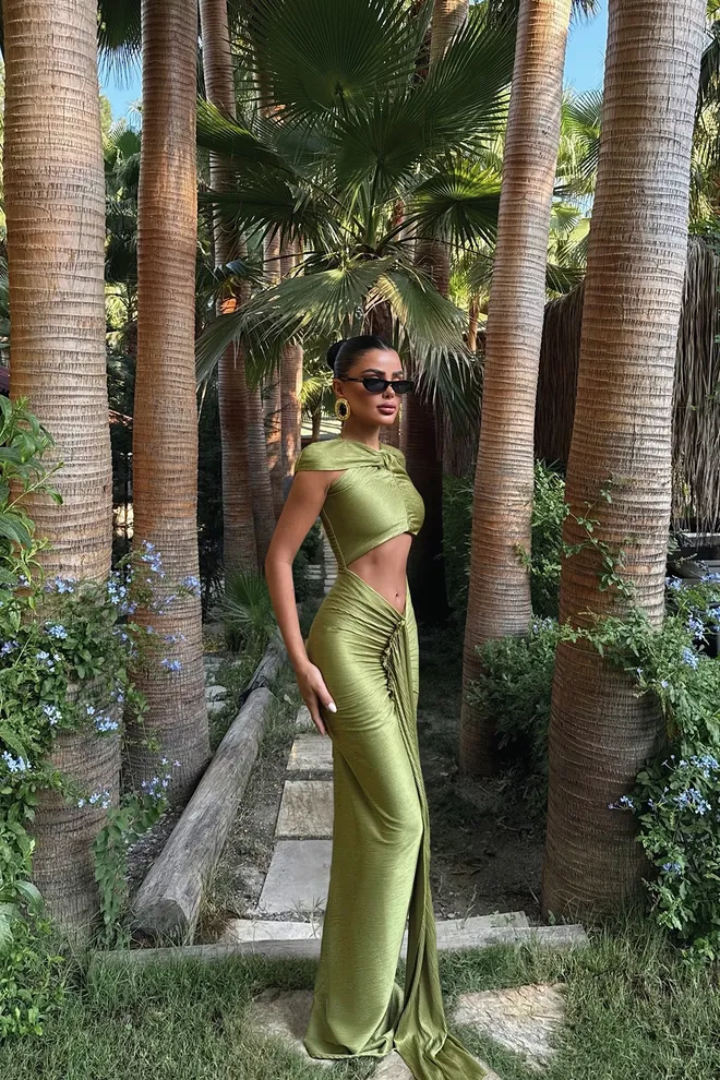 EYYO ATELIER Sexy Green Cut Out Floor Length Dress Wholesale Clothing Summer