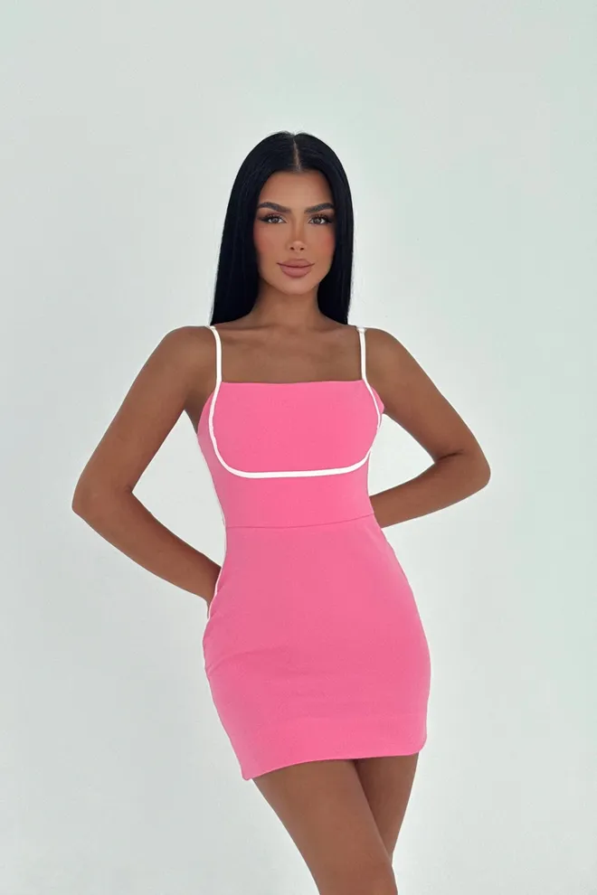EYYO ATELIER Roze Mouwloze Bodycon Mini Jurk Met Vierkante Hals Groothandel Kleding Casual