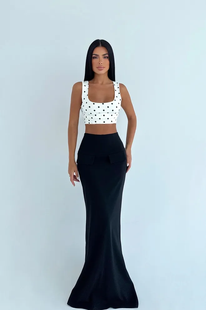 EYYO ATELIER Elegant Black Mermaid Maxi Skirt With Flap Pocket Wholesale Clothing Cocktail