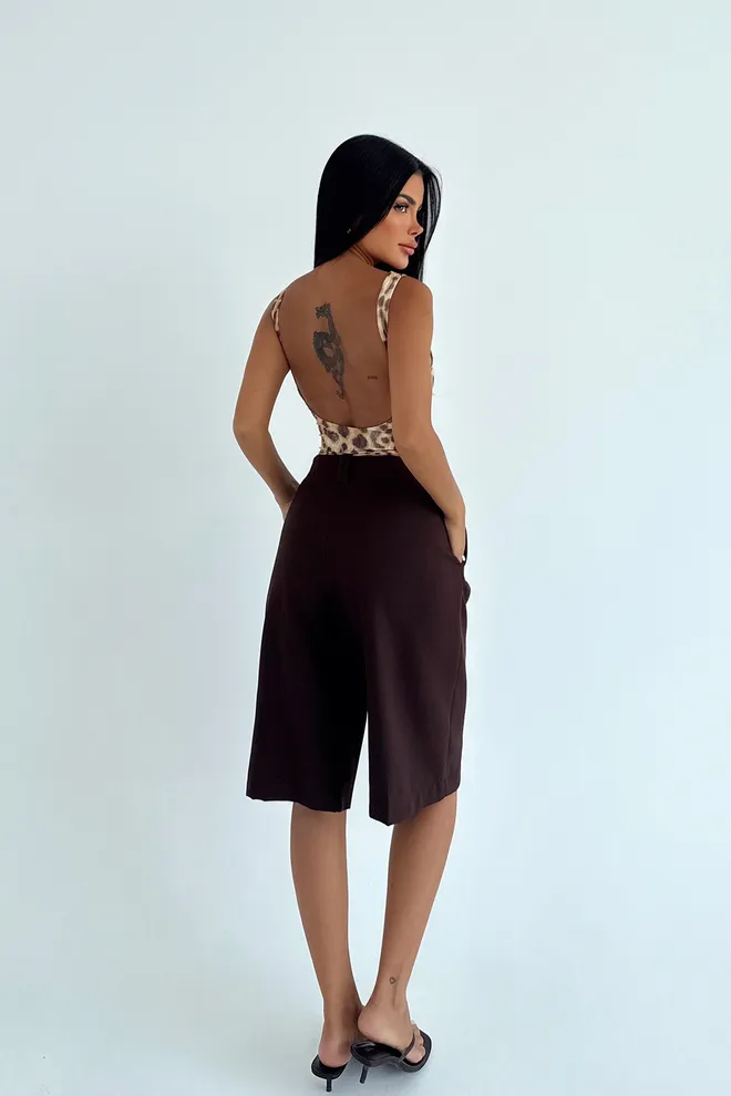 EYYO ATELIER Brown Casual Elegant Bermuda Shorts Wholesale Clothing Spring