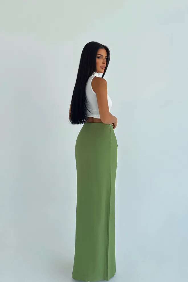 EYYO ATELIER Jupe Portefeuille Maxi Sexy Formelle Élégante Verte Vêtements en gros Anniversaire